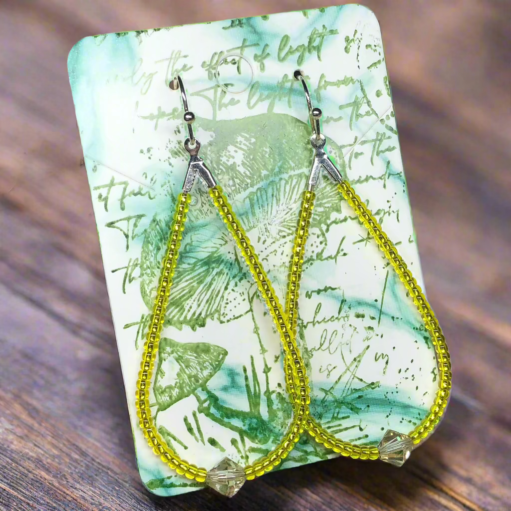 Saffron - Bright yellow glass peardrop hoop earrings