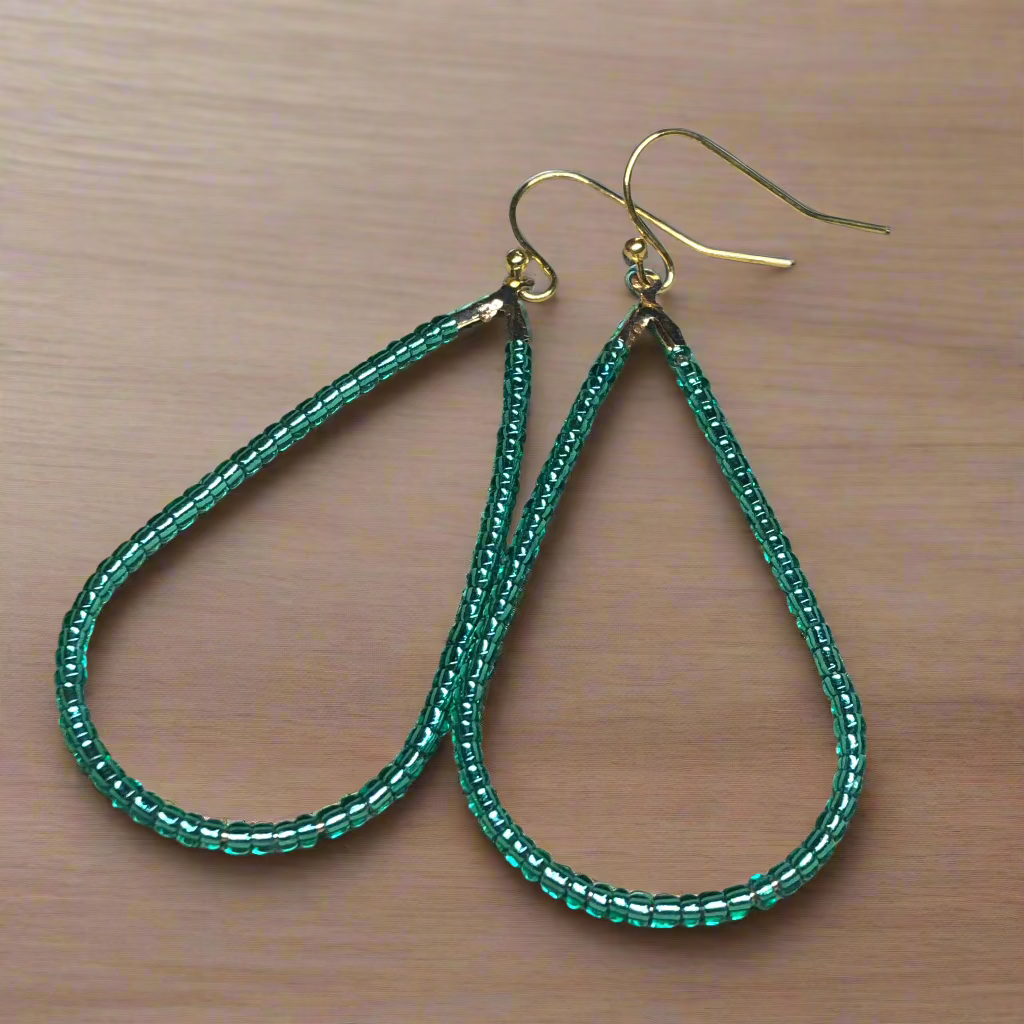 Emelda - Minty green glass peardrop hoop earrings