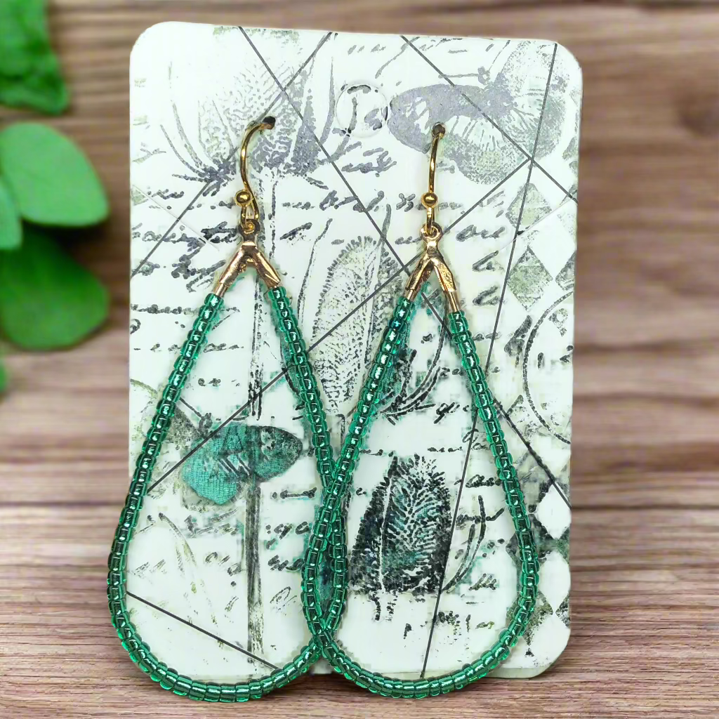 Emelda - Minty green glass peardrop hoop earrings