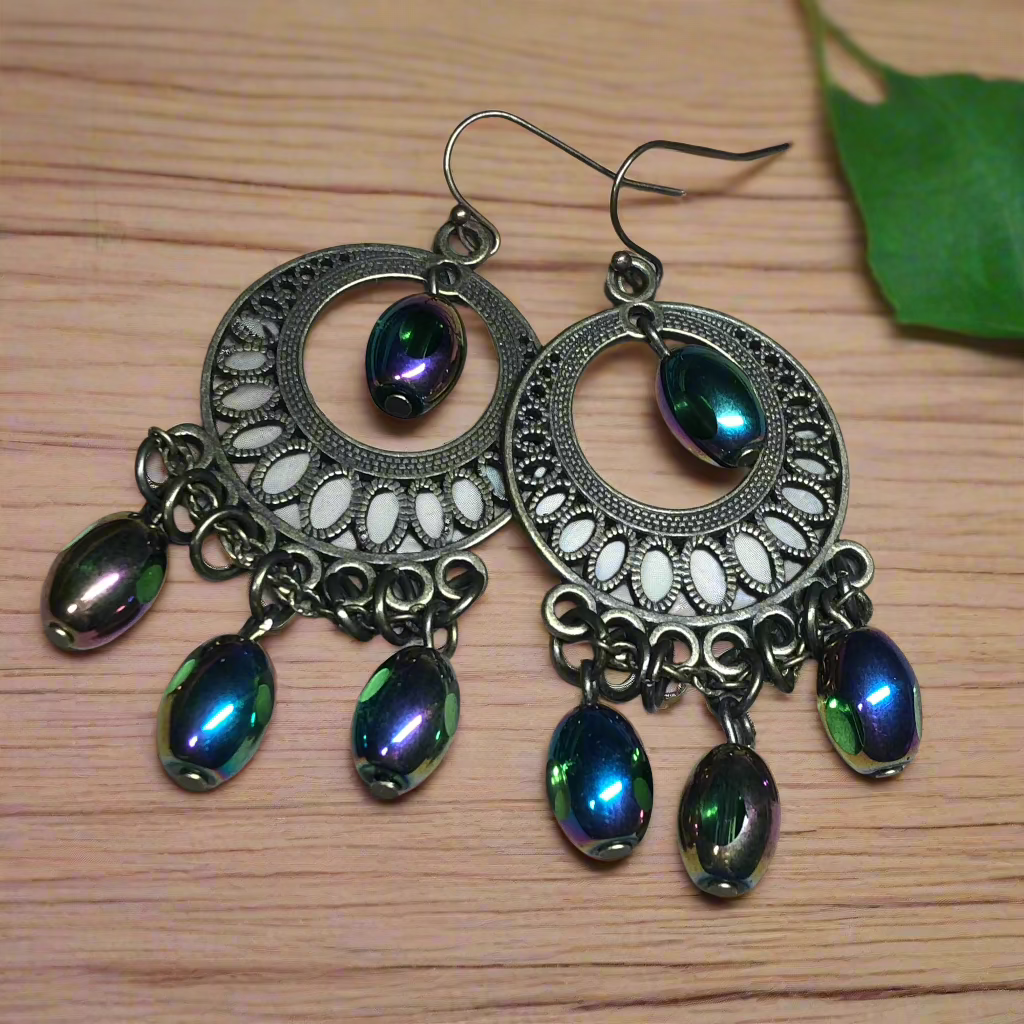 Tuppence - Rainbow mirror glass chandelier earrings