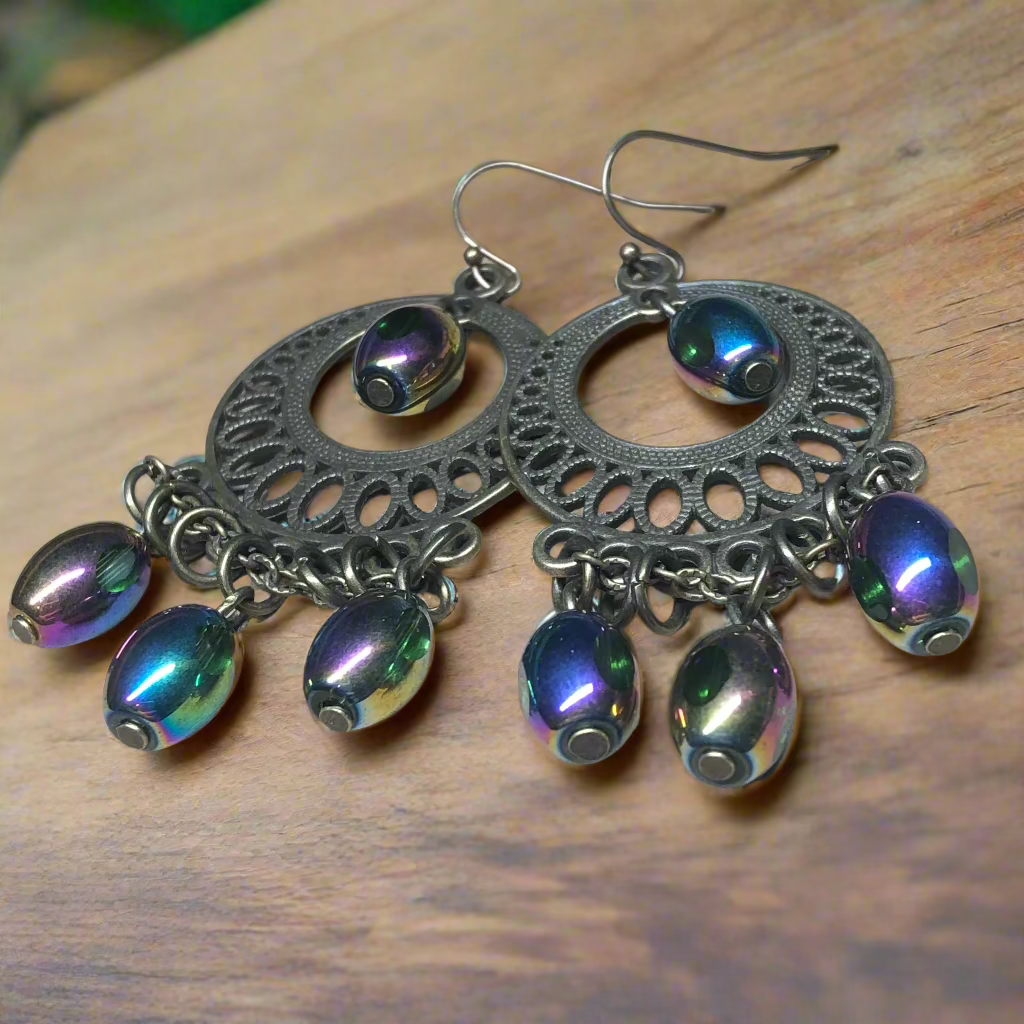 Tuppence - Rainbow mirror glass chandelier earrings