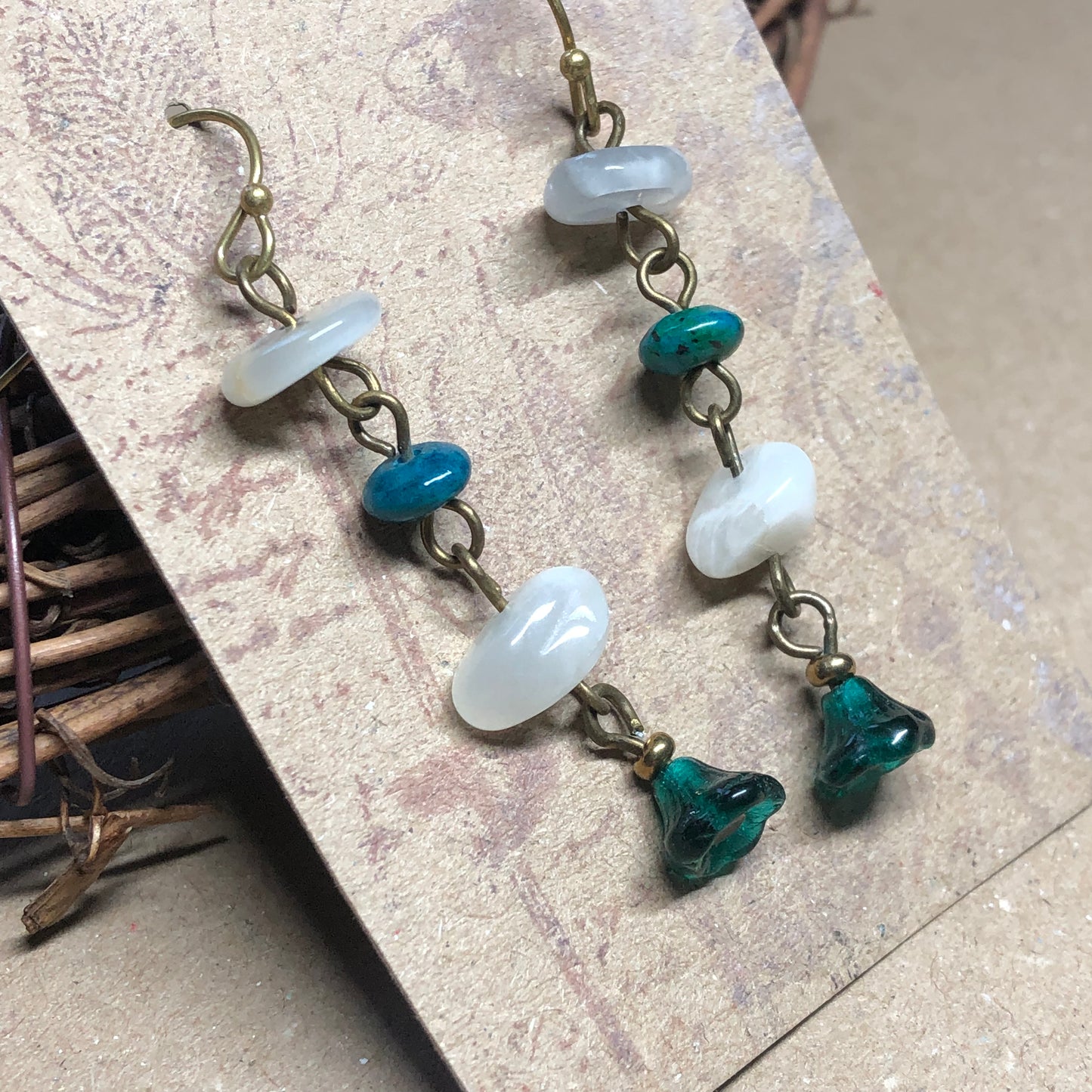 Perspicacity - Chrysocola and Moonstone chip earrings