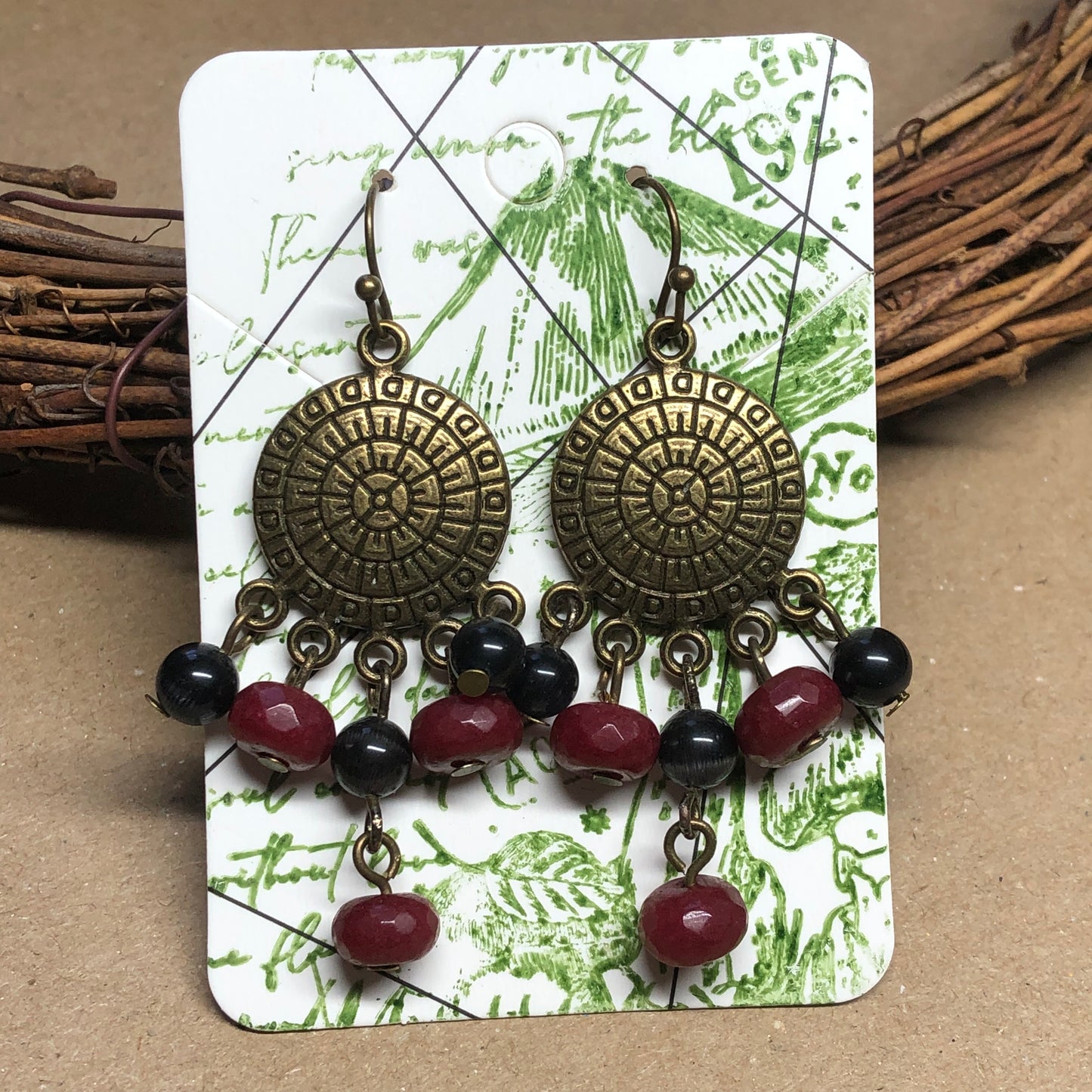 Olivia - Ruby and black glass chandelier earrings