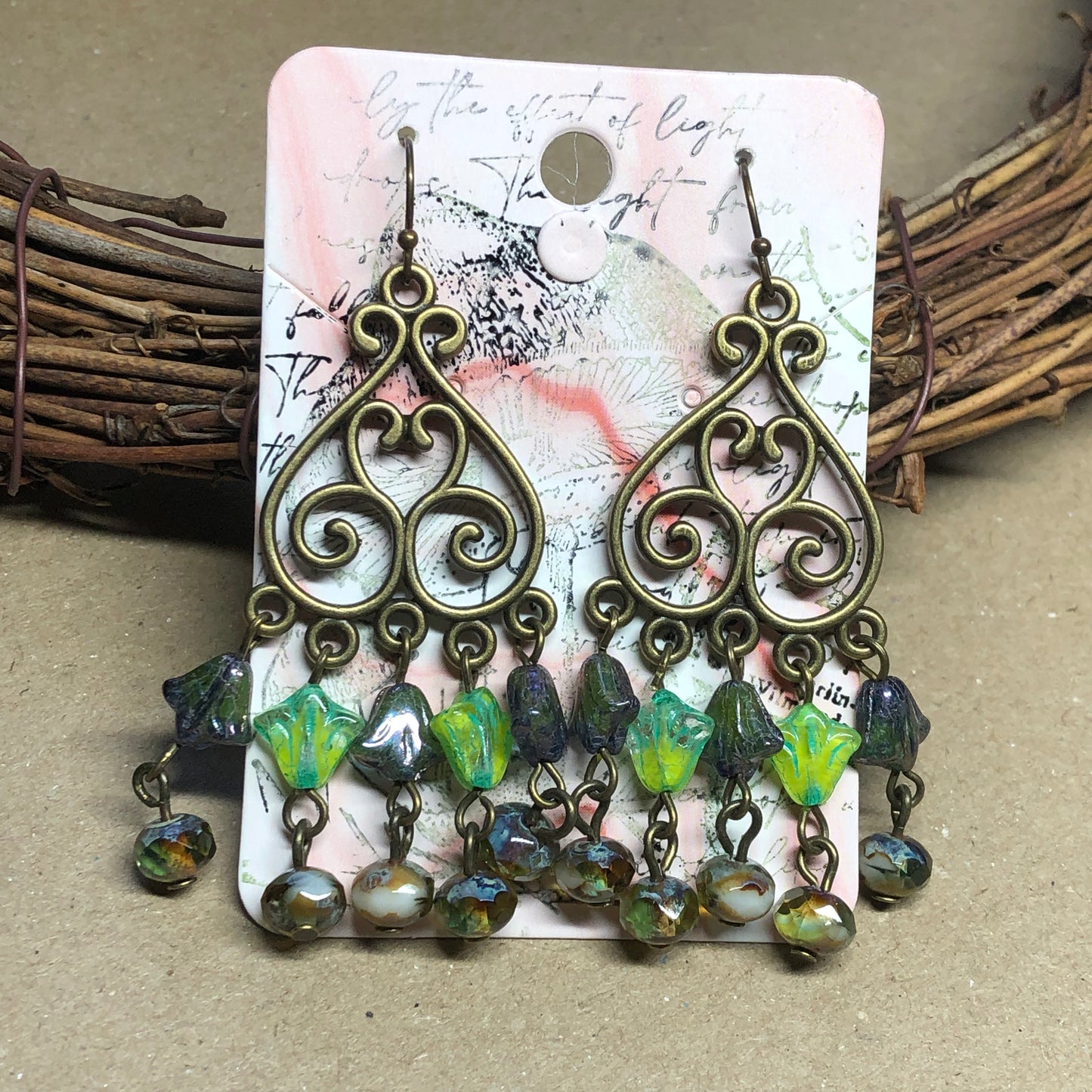 Madeleine - Green glass tulip chandelier earrings