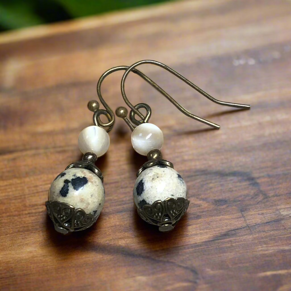 Sabrina - Dalmatian Jasper and Mother of Pearl earrings