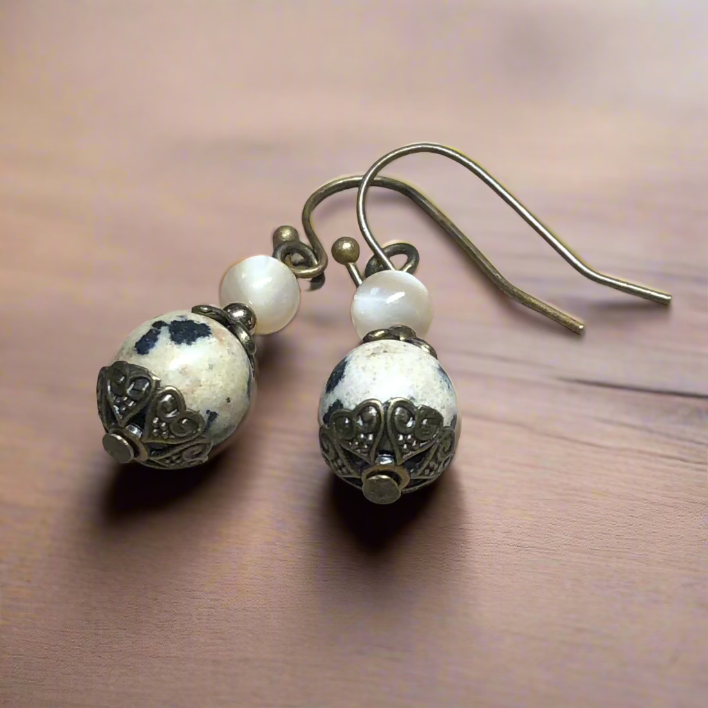 Sabrina - Dalmatian Jasper and Mother of Pearl earrings