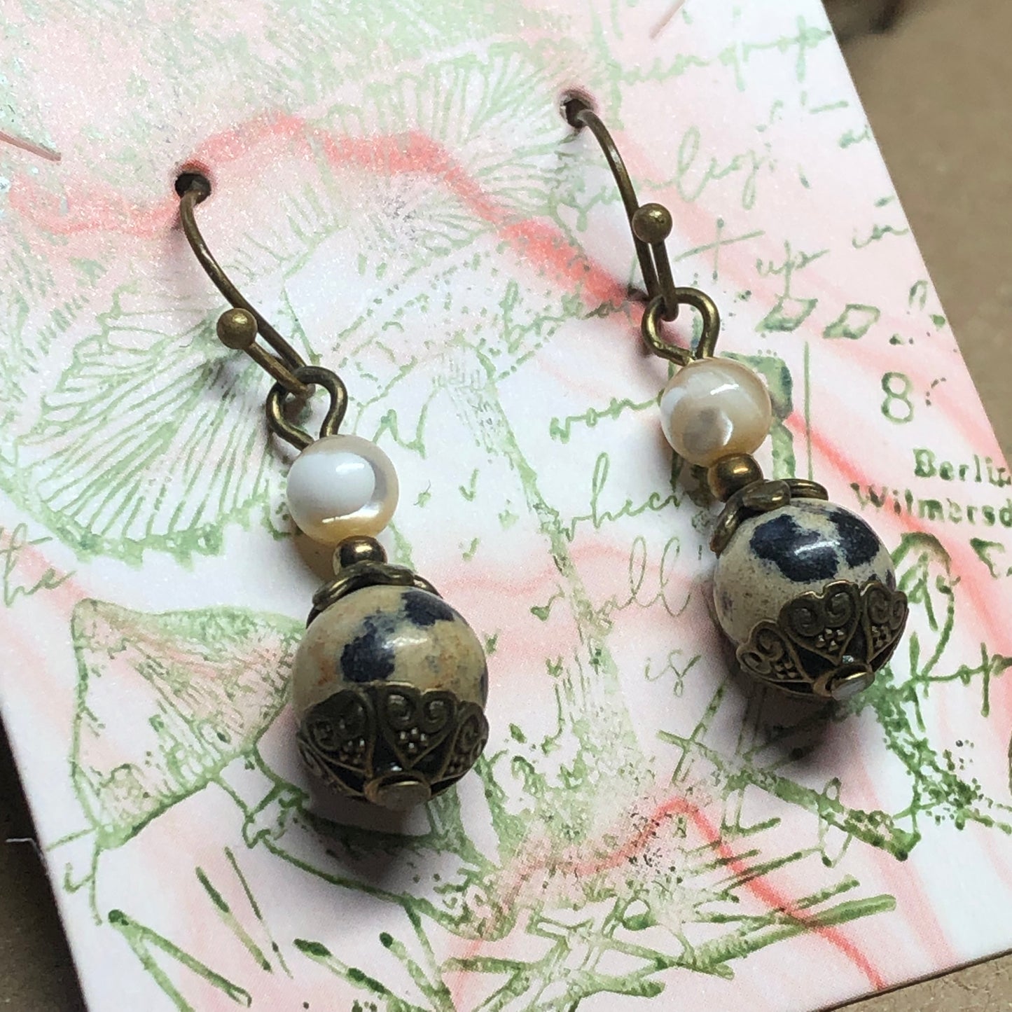 Sabrina - Dalmatian Jasper and Mother of Pearl earrings
