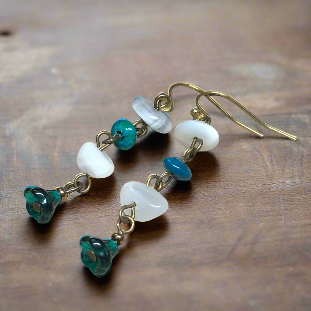 Perspicacity - Chrysocola and Moonstone chip earrings
