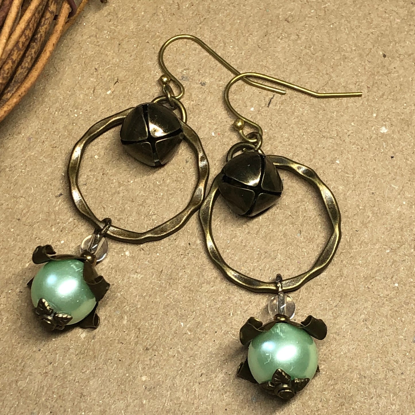 Paris - Green glass pearl bell hoop earrings