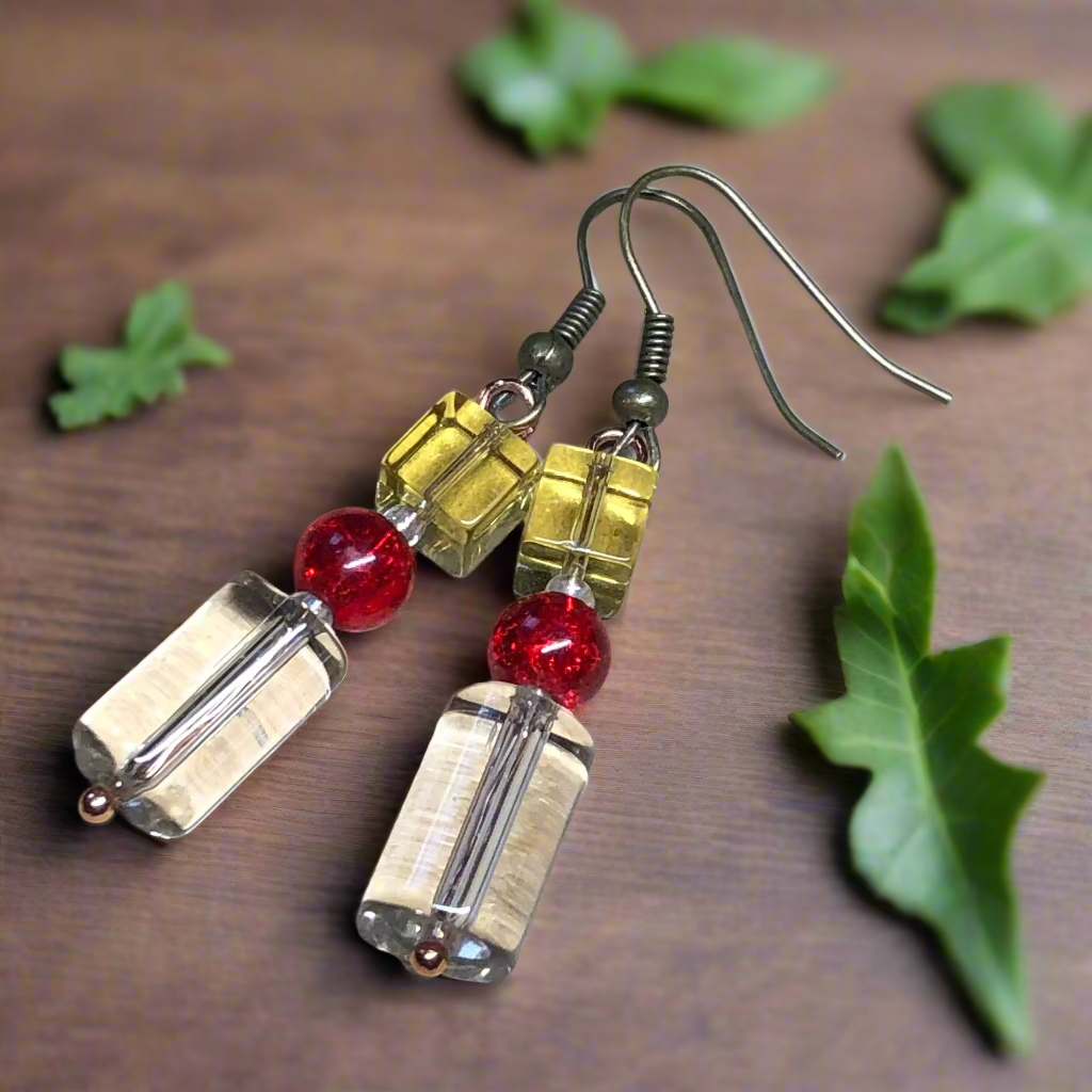 Persephone - Yellow and red glass earrings