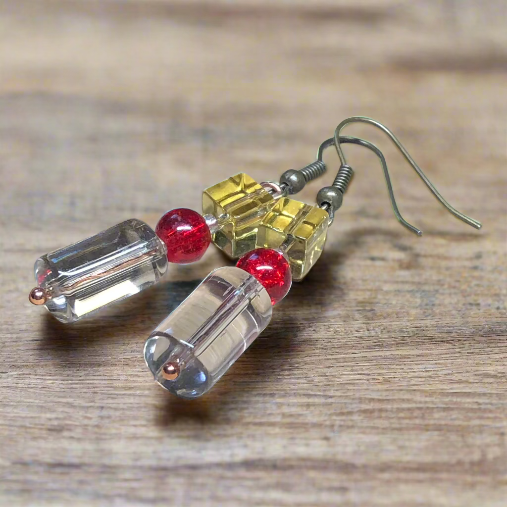 Persephone - Yellow and red glass earrings