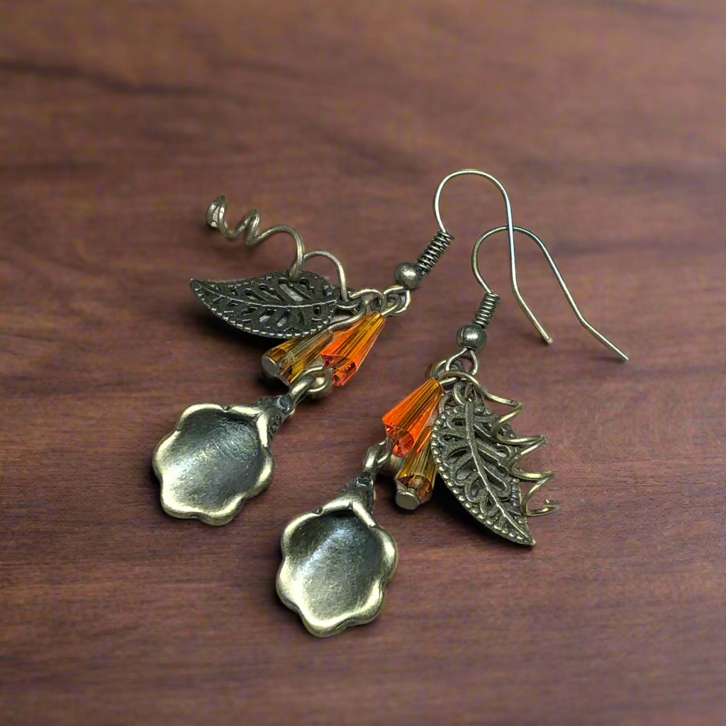 Octavia - Fiery crystal bronze leaf earrings