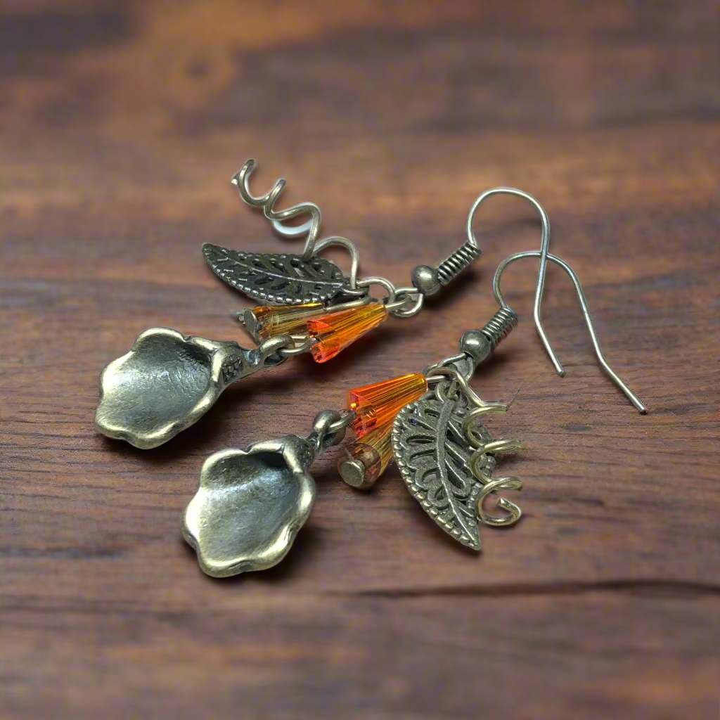 Octavia - Fiery crystal bronze leaf earrings