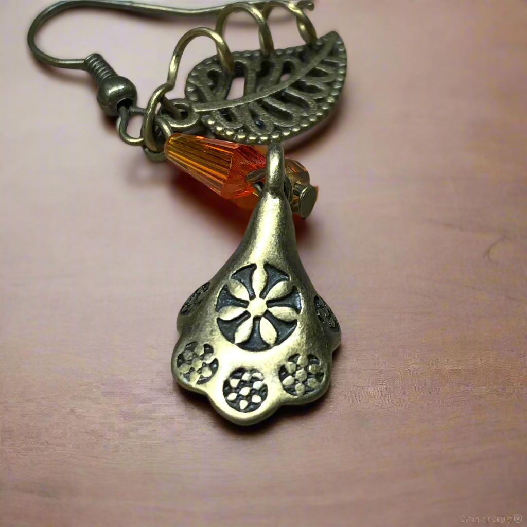 Octavia - Fiery crystal bronze leaf earrings