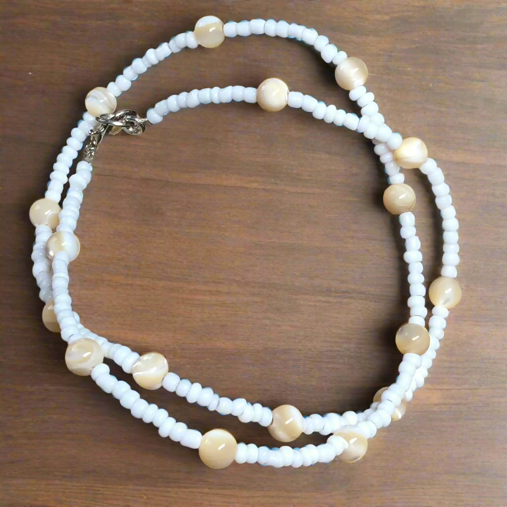 Honeysuckle - Glass bead and Mother of Pearl choker necklace