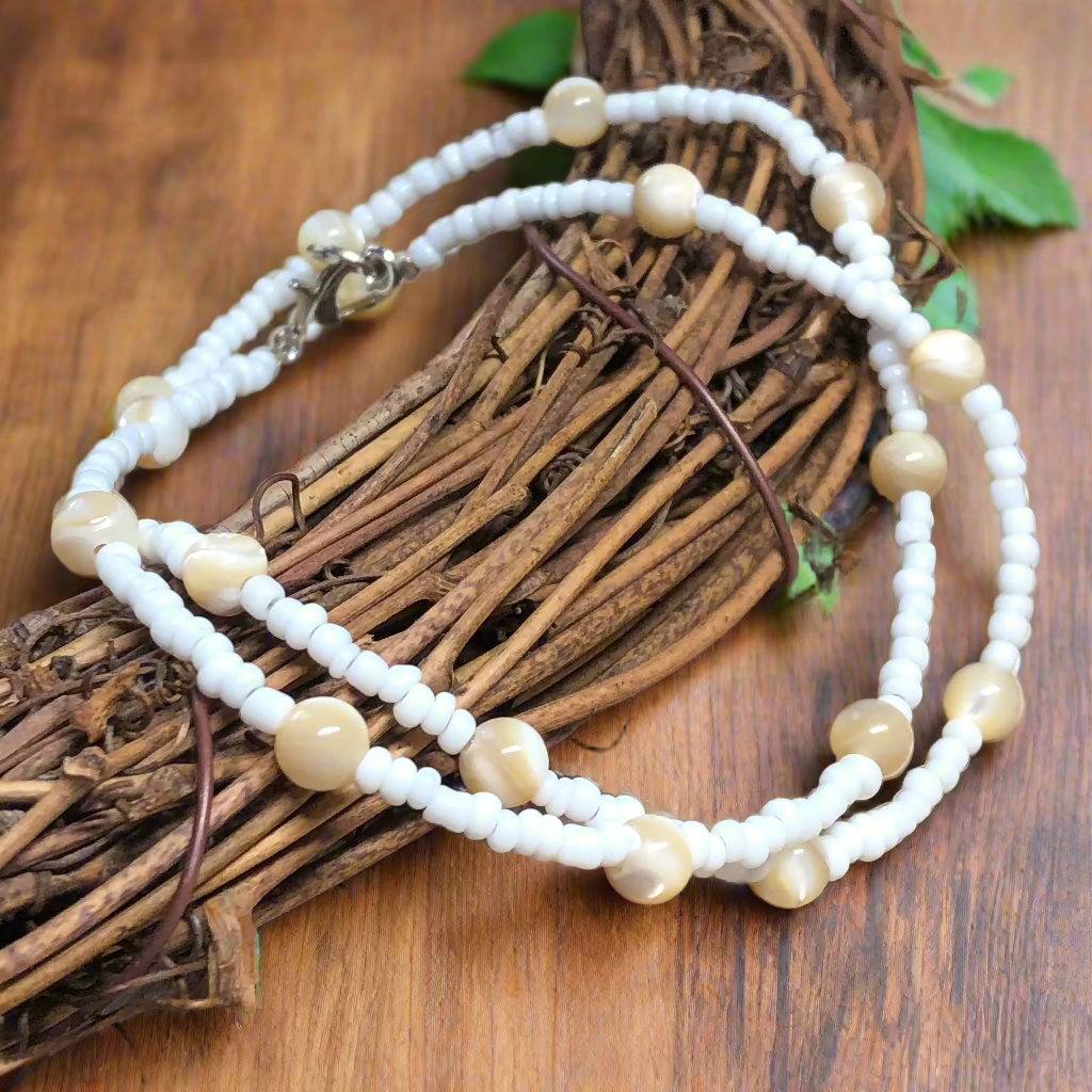 Honeysuckle - Glass bead and Mother of Pearl choker necklace