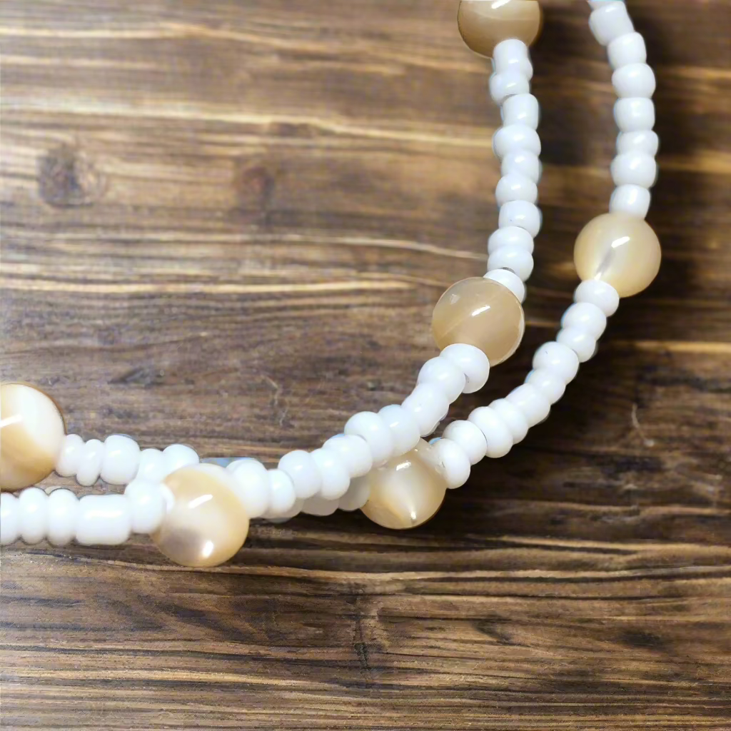 Honeysuckle - Glass bead and Mother of Pearl choker necklace