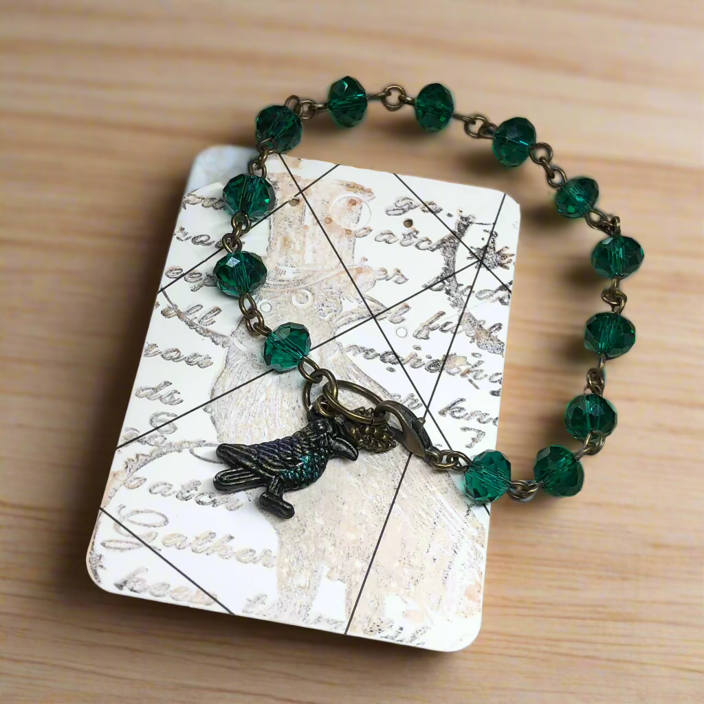Raven - Emerald green crystal crown bracelet