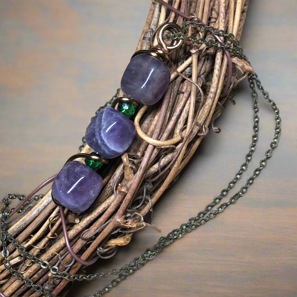 Bodmin - Amethyst and Emerald wire twist pendant necklace
