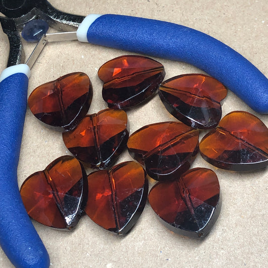 Brown heart shaped glass beads