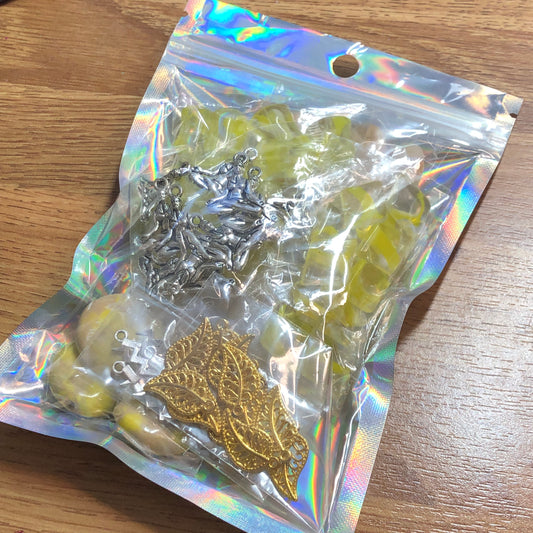 Yellow beads for jewellery making mixed pack with yoga charms