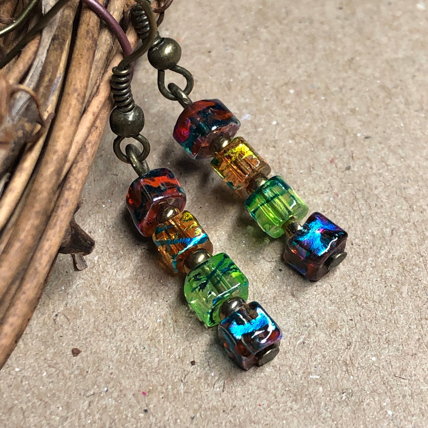 Colourful glass cube earrings