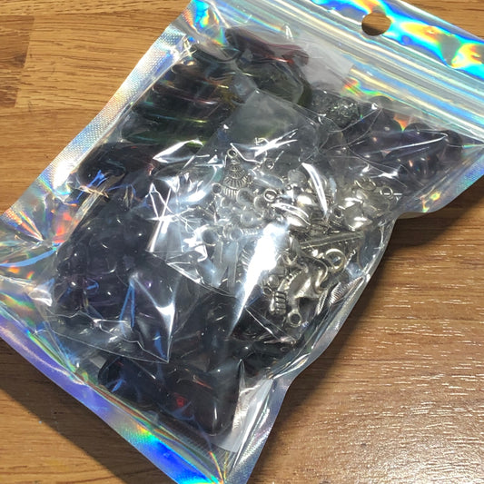 Dark bead and charm bundle pack 01 including purple beads and mixed charms