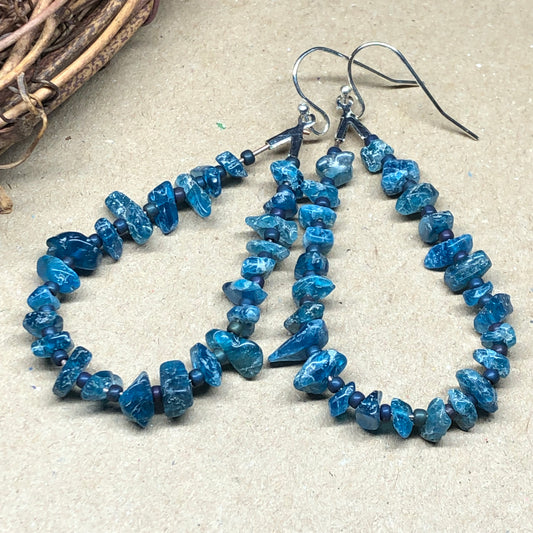 Blue Apatite hoop earrings