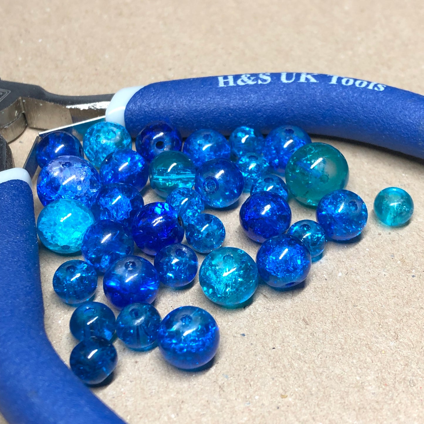 Blue shades crackle glass beads