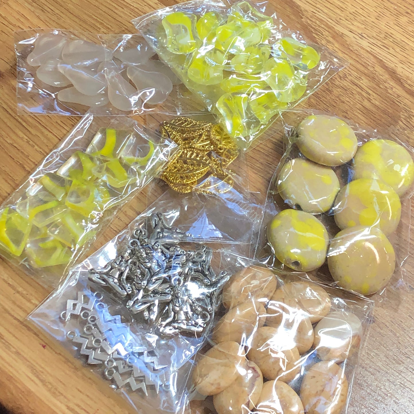 Yellow beads for jewellery making mixed pack with yoga charms