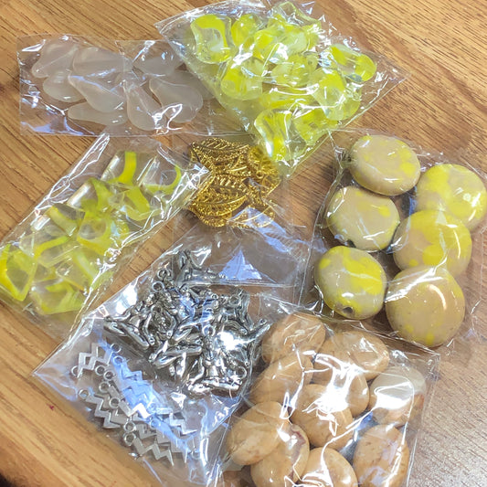 Yellow beads for jewellery making mixed pack with yoga charms