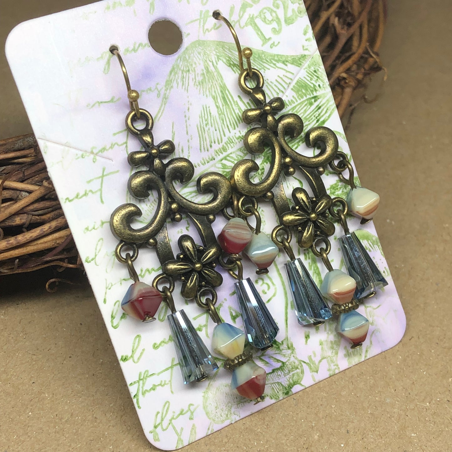 Pastel porcelain crystal chandelier earrings