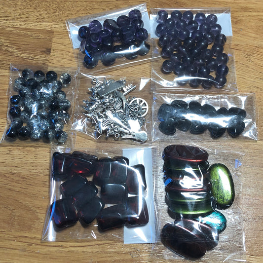 Dark bead and charm bundle pack 01 including purple beads and mixed charms