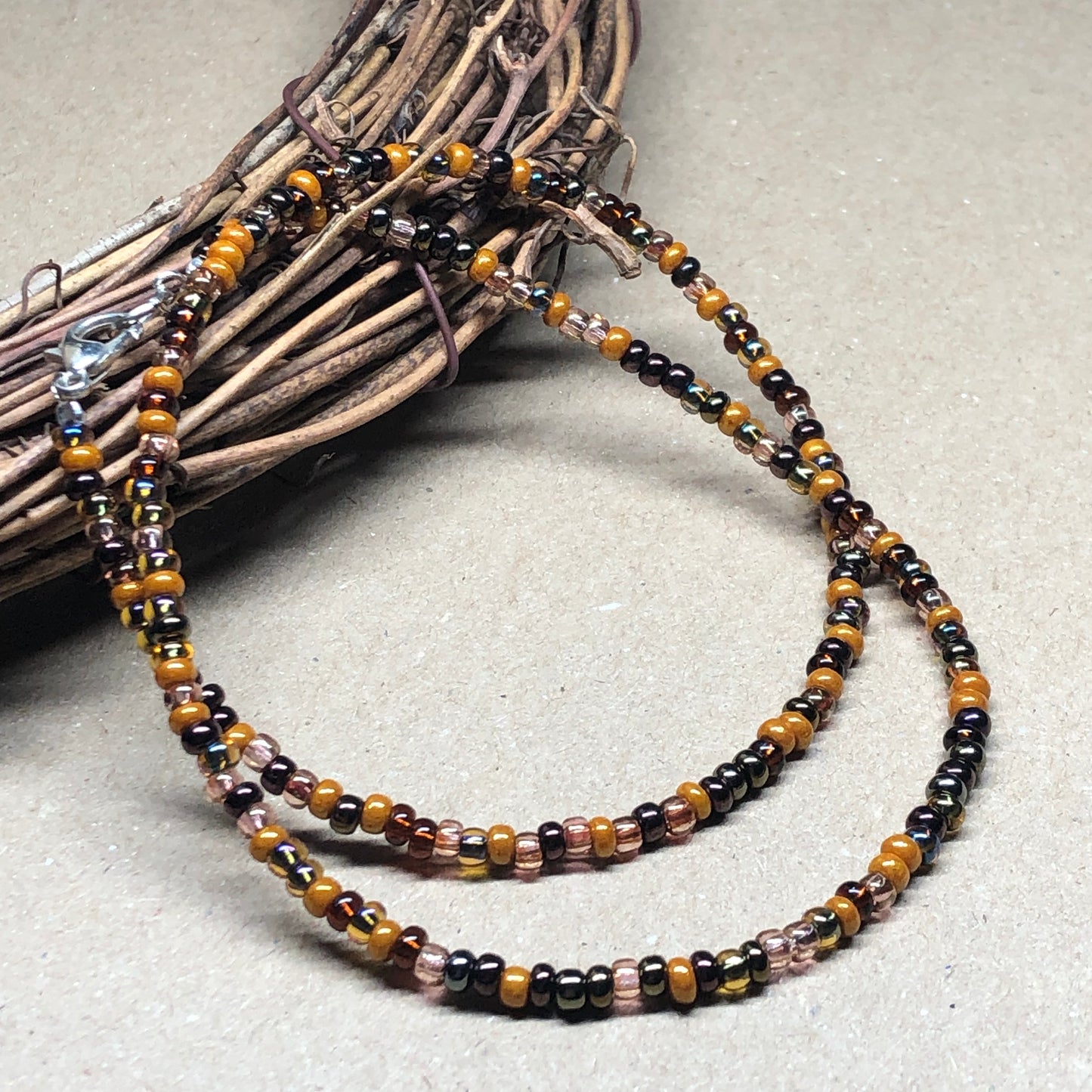 Chocolate and coffee glass beaded choker necklace