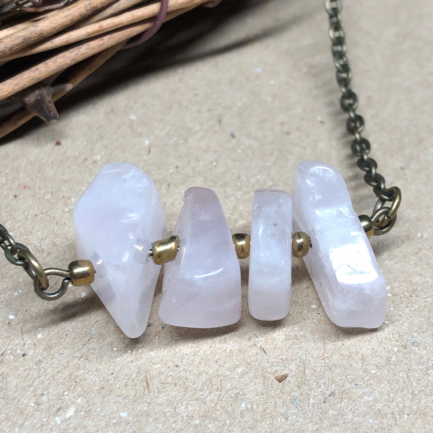 Chunky Rose Quartz chip necklace