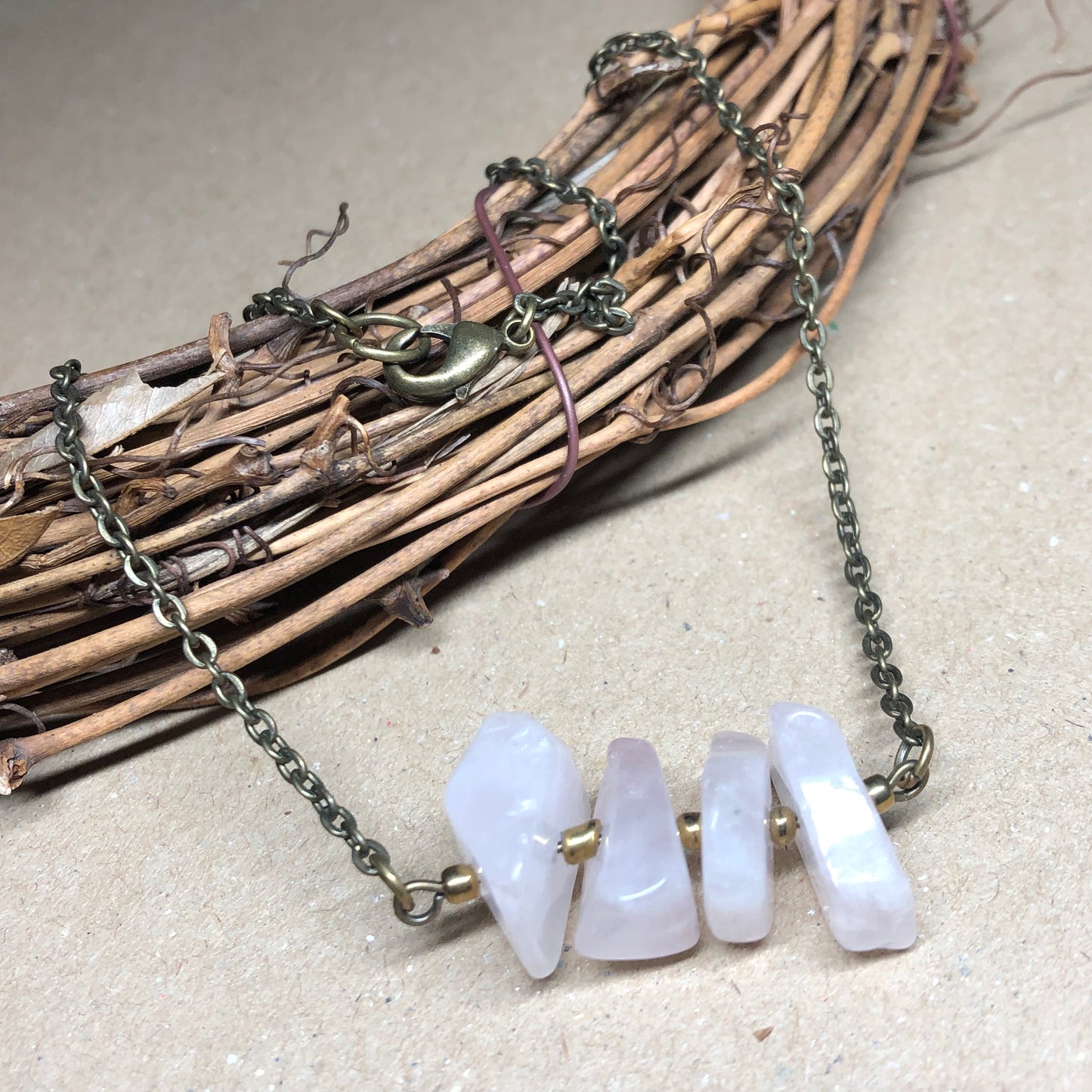 Chunky Rose Quartz chip necklace