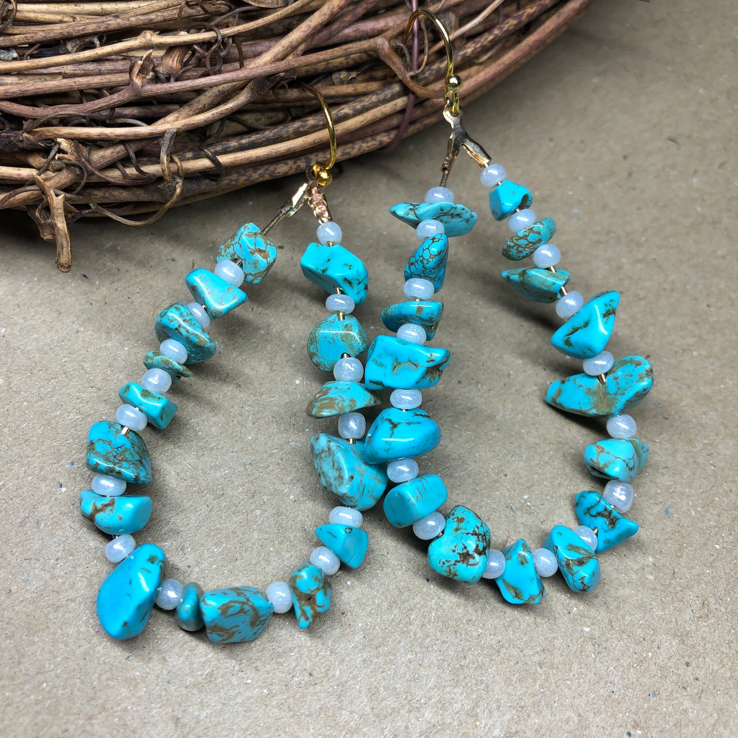 Blue peardrop Howlite hoop earrings