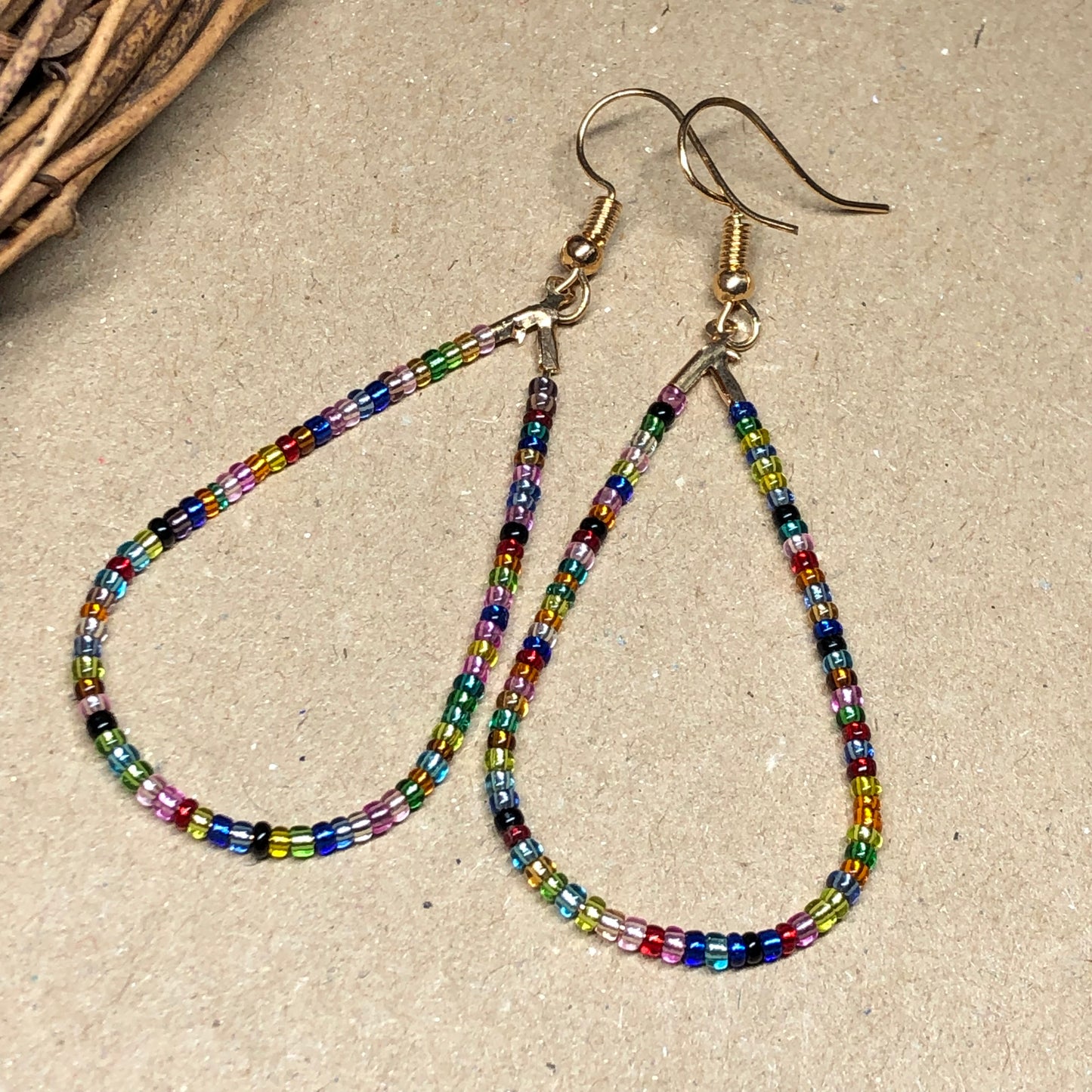 Rainbow glass peardrop hoop earrings