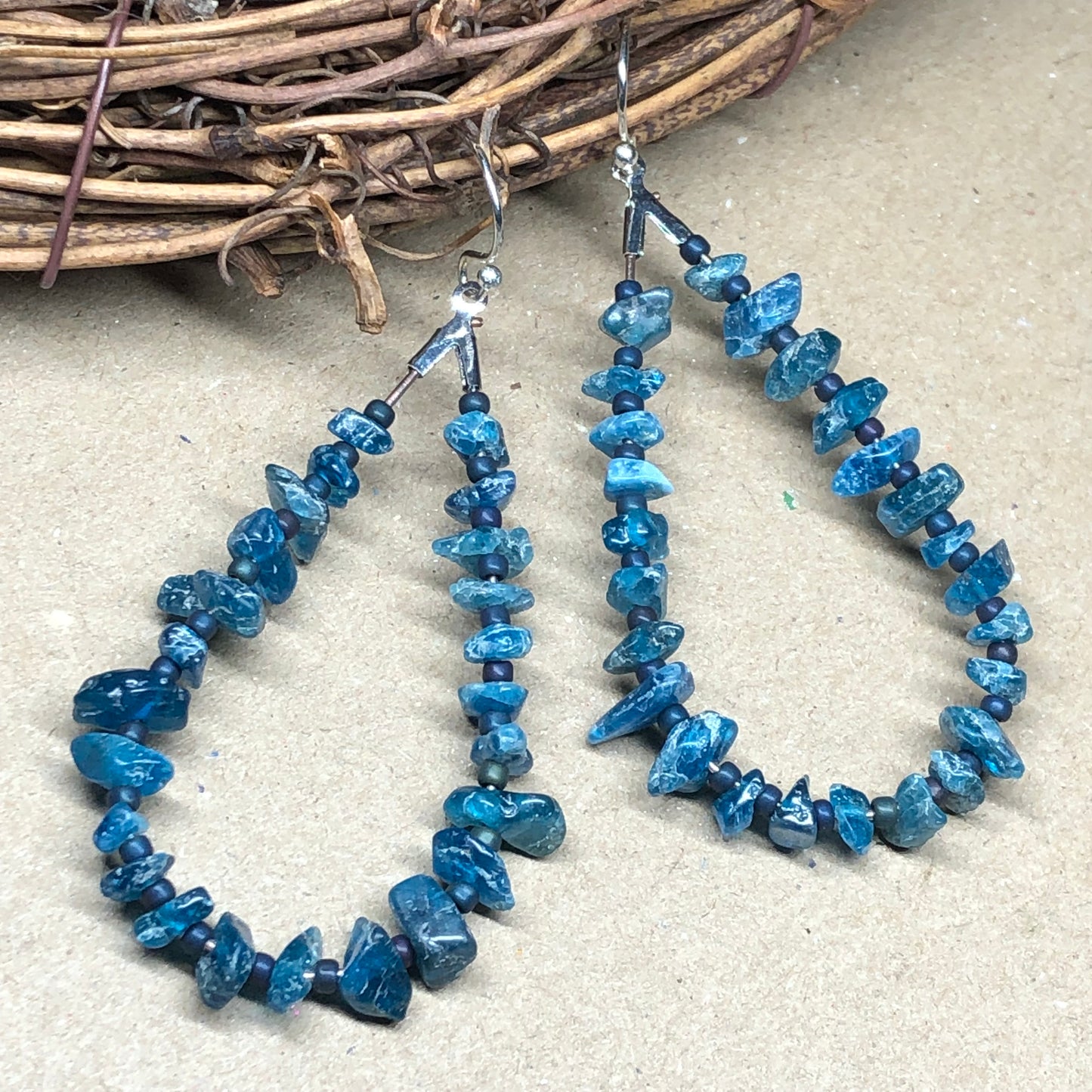 Blue Apatite hoop earrings