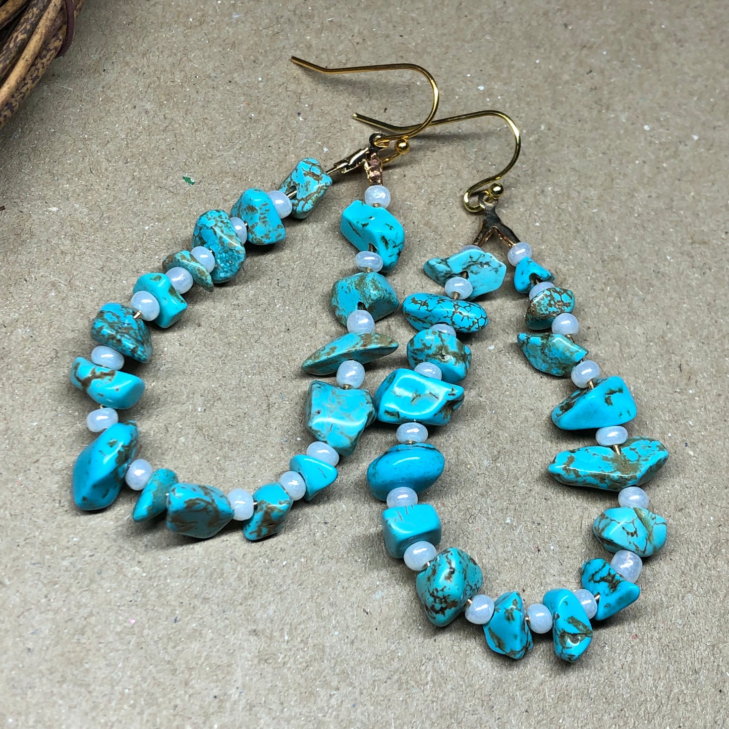 Blue peardrop Howlite hoop earrings