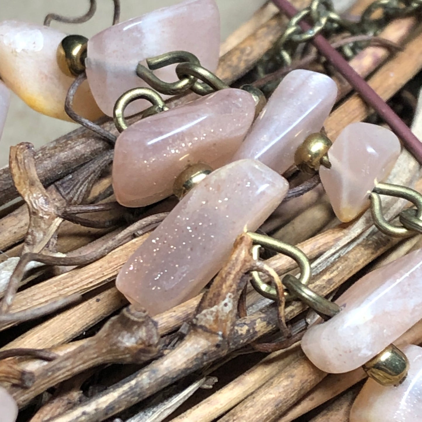 Peach Sunstone chip bronze necklace