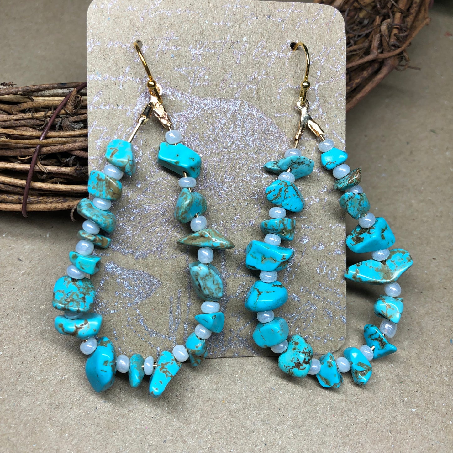 Blue peardrop Howlite hoop earrings