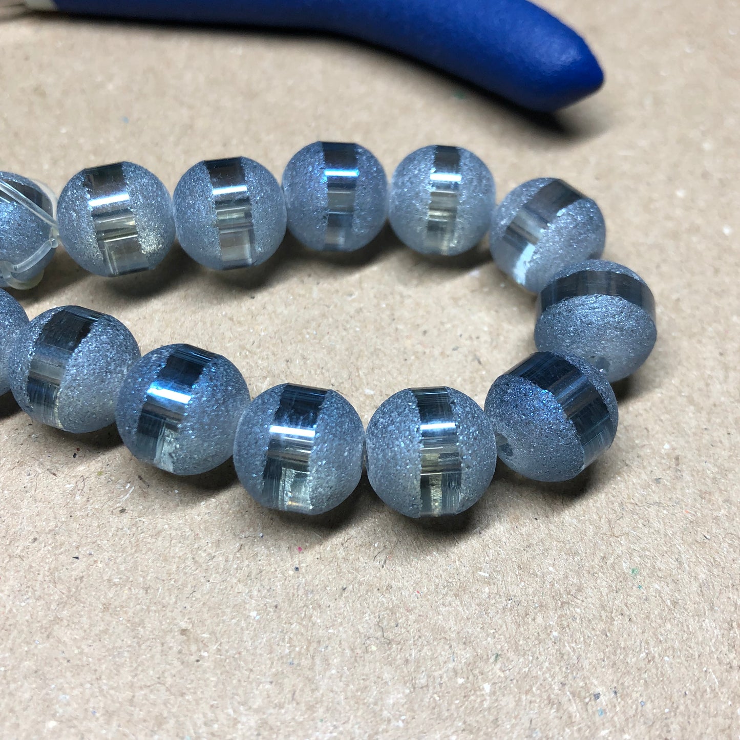 Silver grey blue frosted glass beads