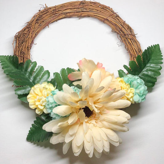 Aqua Willow wreath floral hanging decoration.