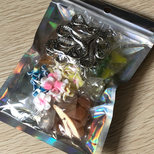 Bead and charm jewellery making bundle 15 with octopus charms and fimo flowers