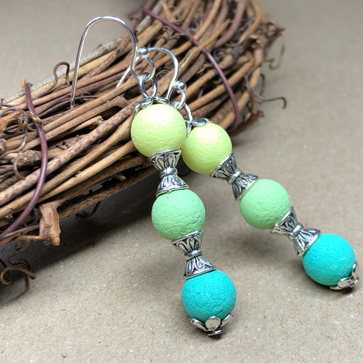 Fresh green lava stone earrings