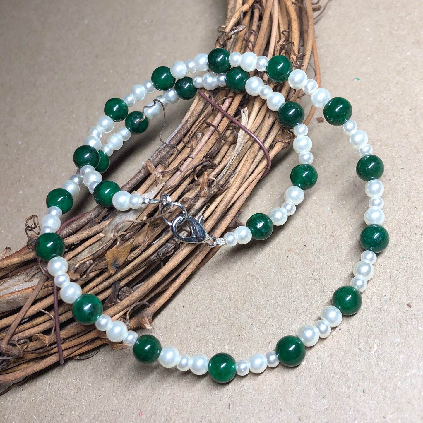 Amazonite and glass pearl choker