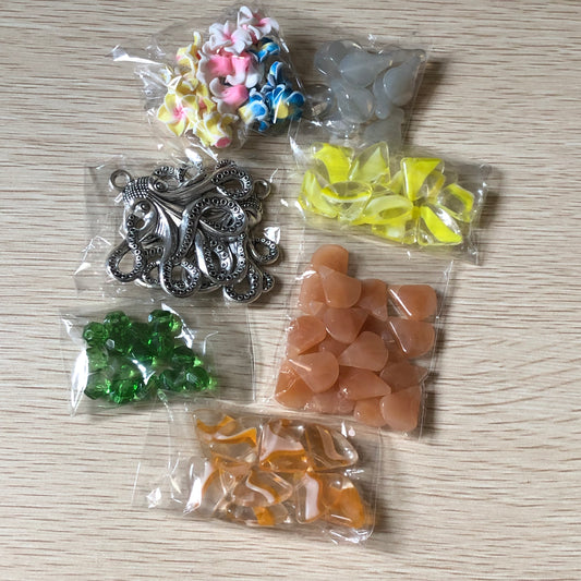 Bead and charm jewellery making bundle 15 with octopus charms and fimo flowers