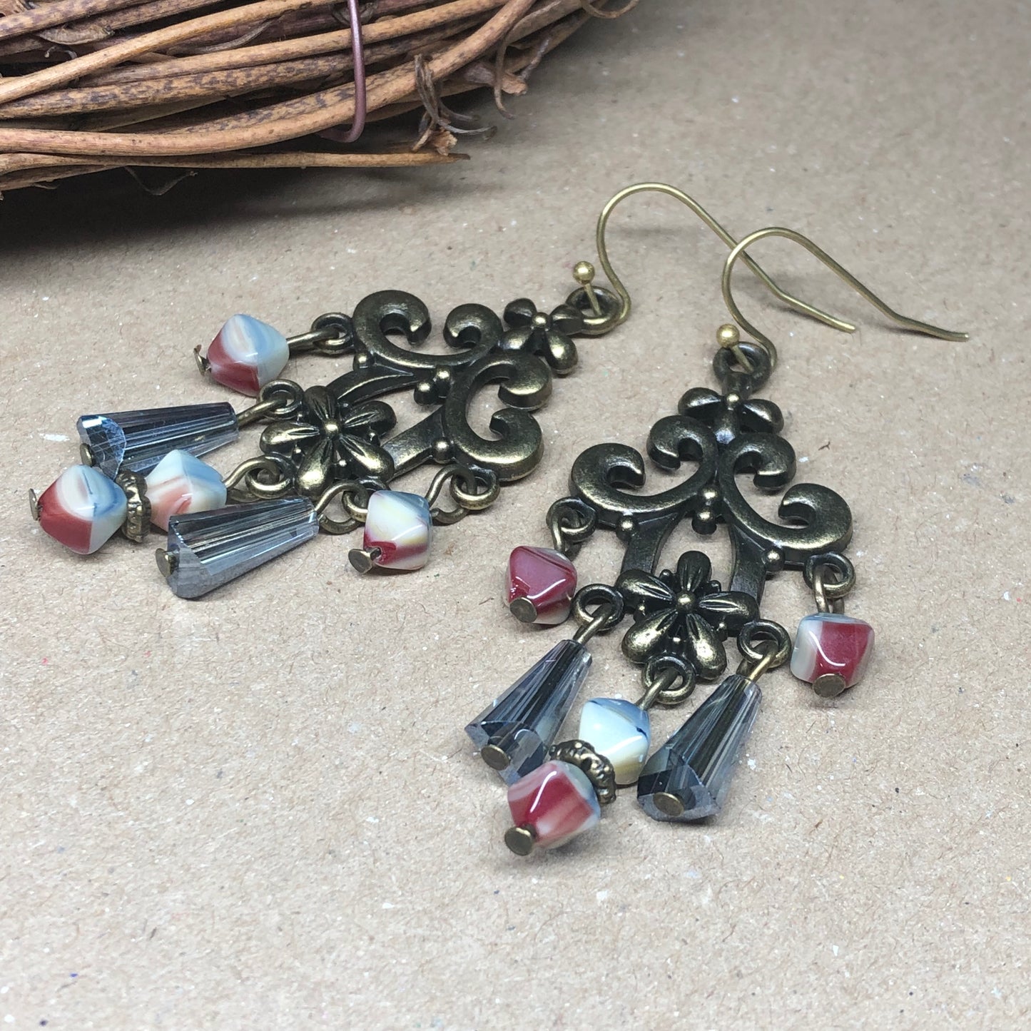 Pastel porcelain crystal chandelier earrings