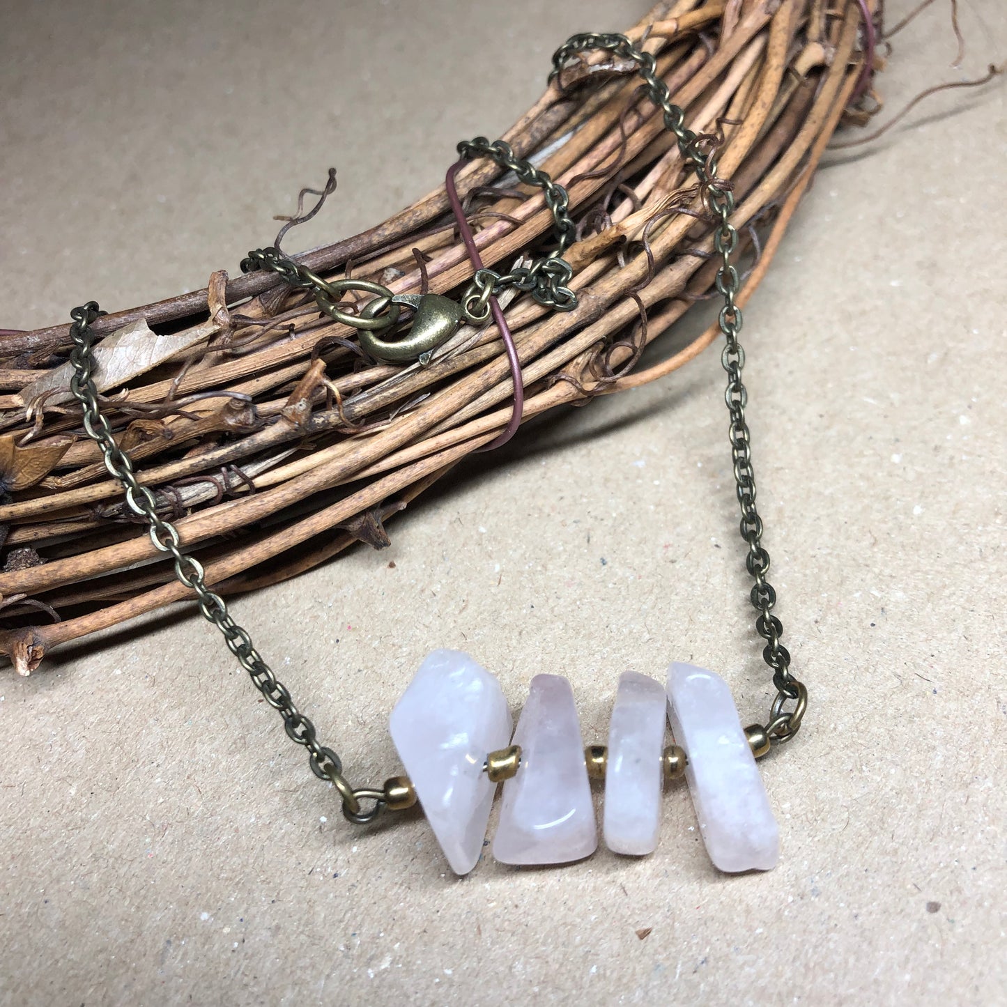 Chunky Rose Quartz chip necklace